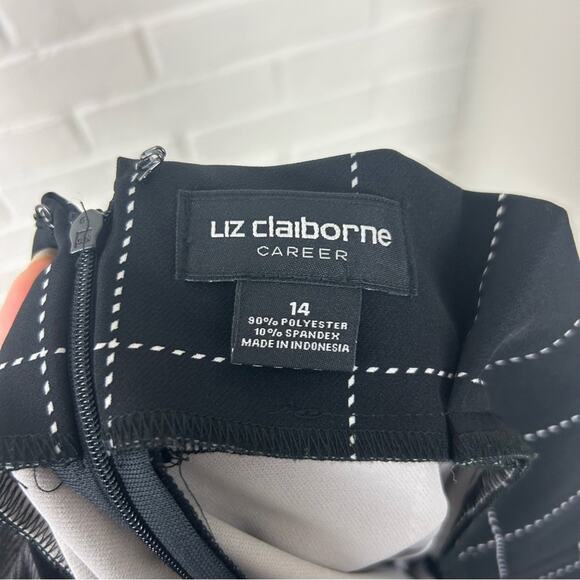 Liz Claiborne Career Black Windowpane Tie Waist Skirt Size 14 - Picture 2 of 6